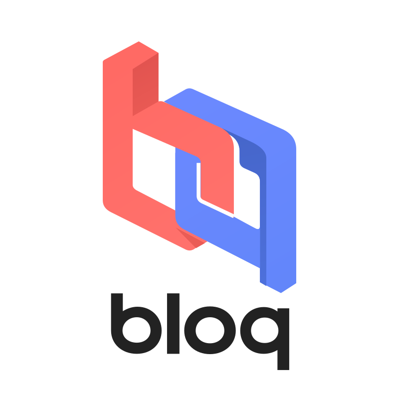 bloq: interlocking coral b and blue q above the wordmark
